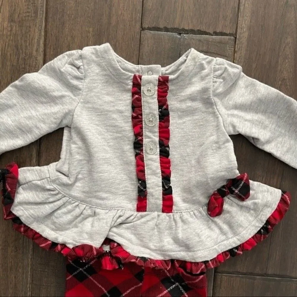 Koala Baby Gray and Plaid Bow Outfit Baby Girl 3 mos